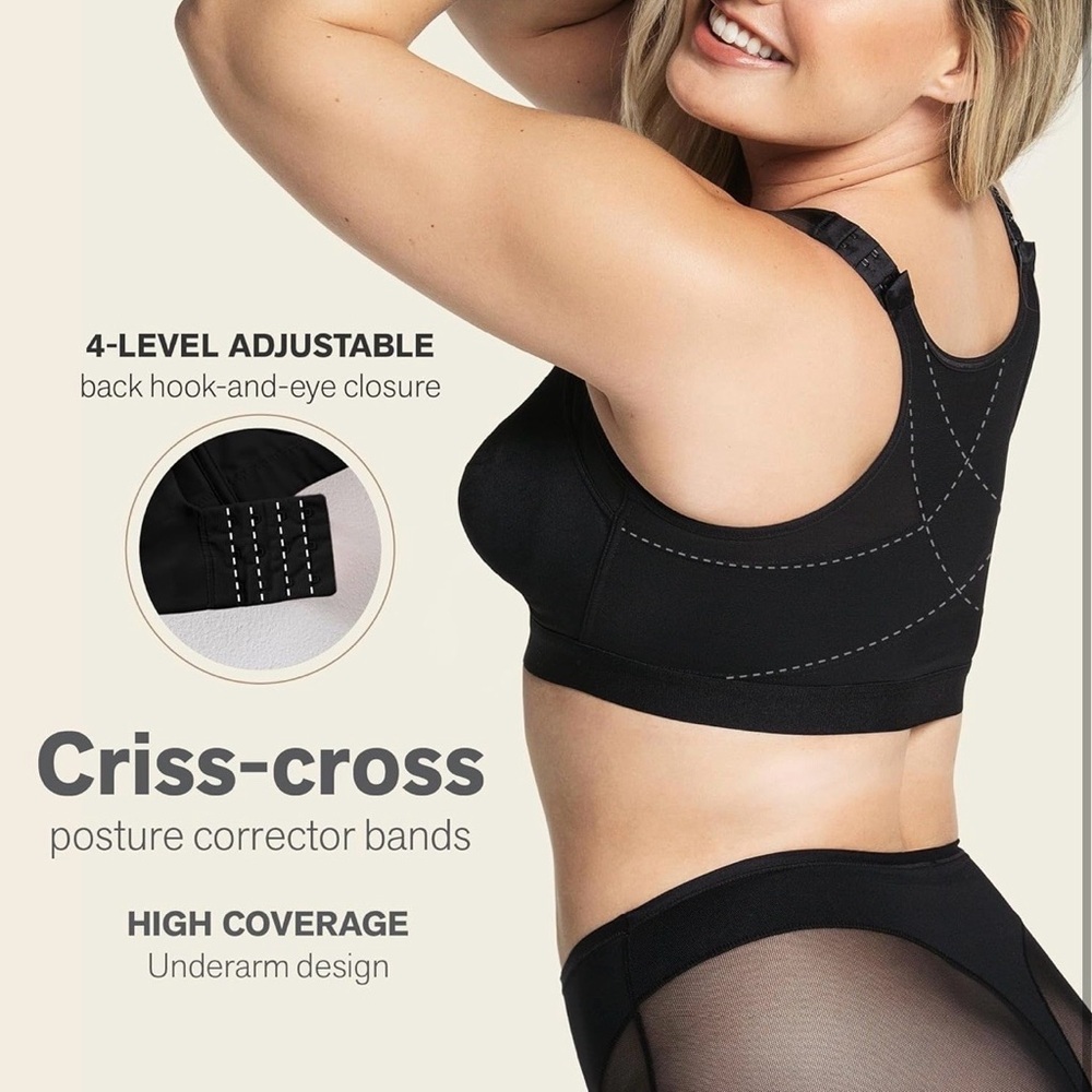 Leonisa Women's Posture Corrector Wireless Back Support Bra, Black, 36B